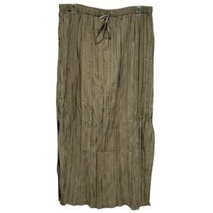 Boho J Crew Womens Crinkled Drawstring Midi Skirt Large Beige Slits Neutral